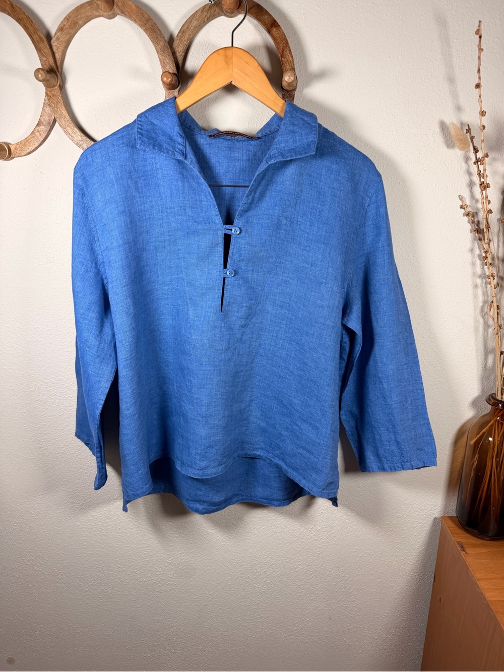 Comptoir des Cotonniers 100% Linen Blue Tunic Blouse Women S EU 38